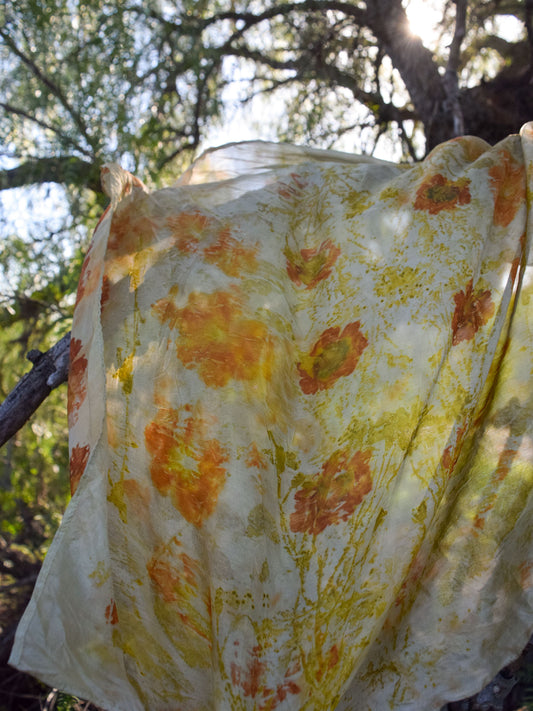 Flower Bundled & Mushroom Dyed Silk Scarf - The Oak