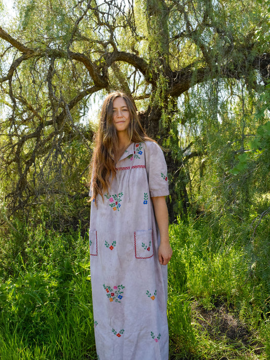 Cutch & Logwood Floral Embroidered Huipil Dress