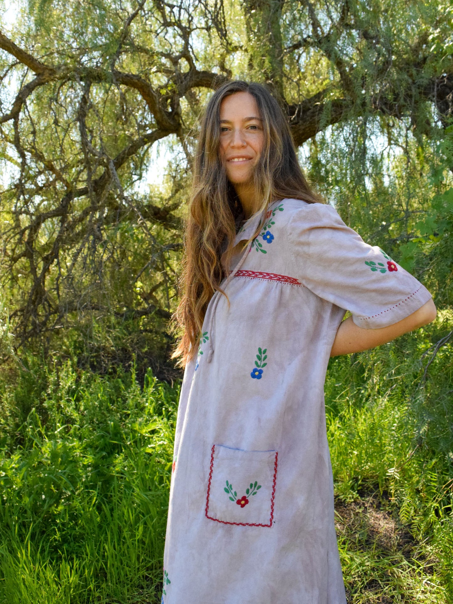 Cutch & Logwood Floral Embroidered Huipil Dress