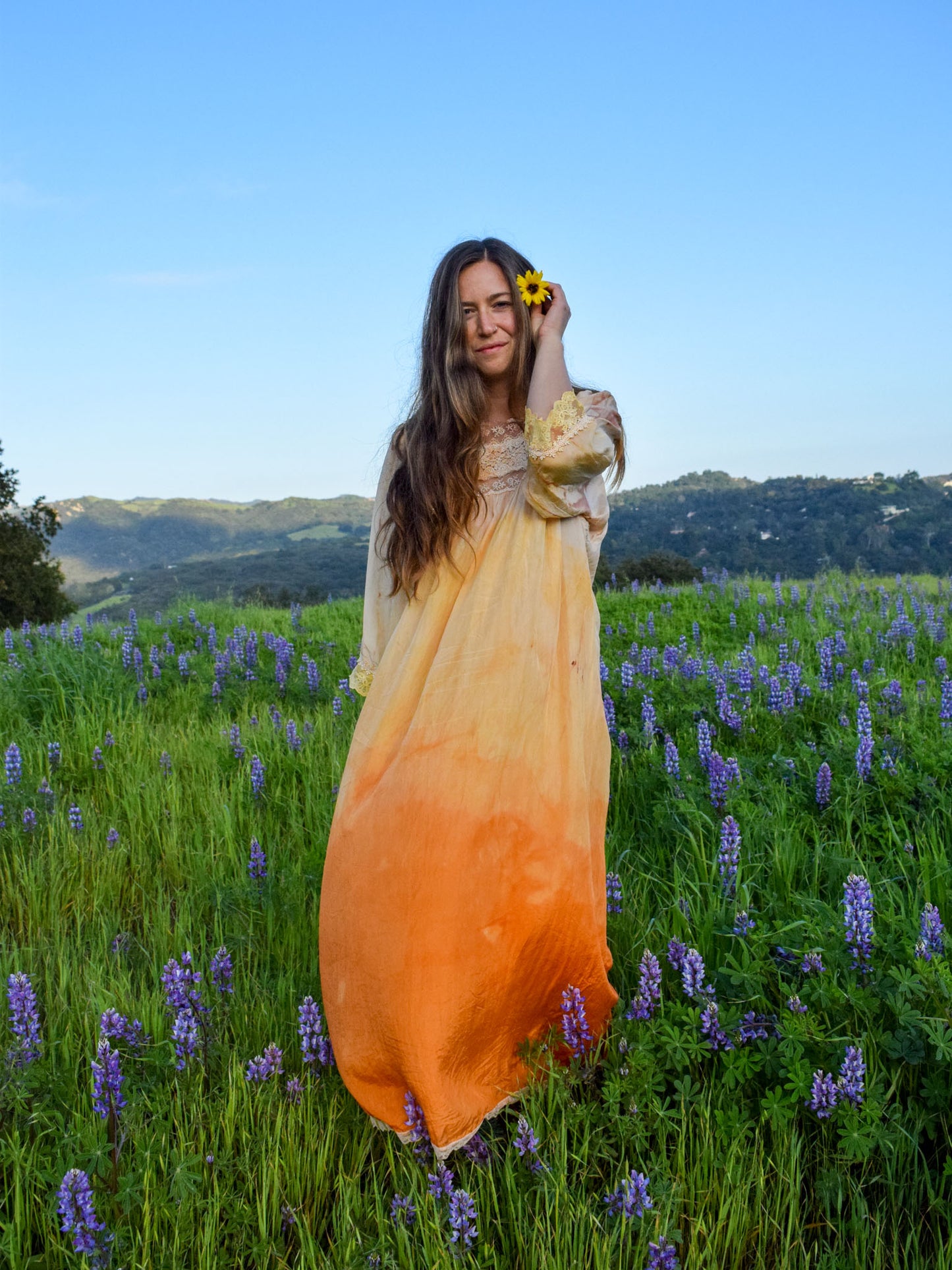 Toyon & Beach Coreopsis Silk Long Sleeve Dress