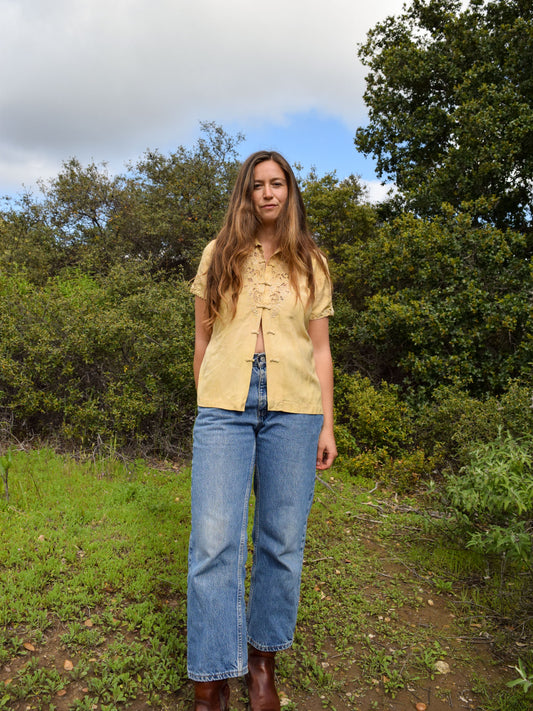 Toyon Silk Button Up Lace Blouse