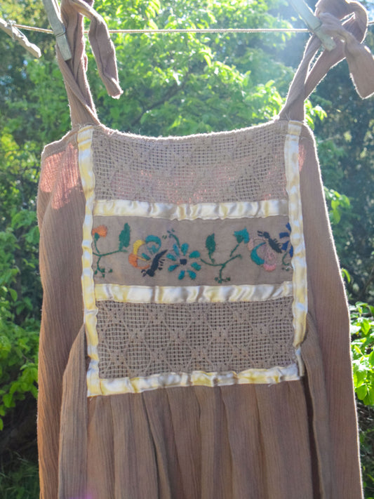 Logwood & Cutch Embroidered Tie Tank Dress