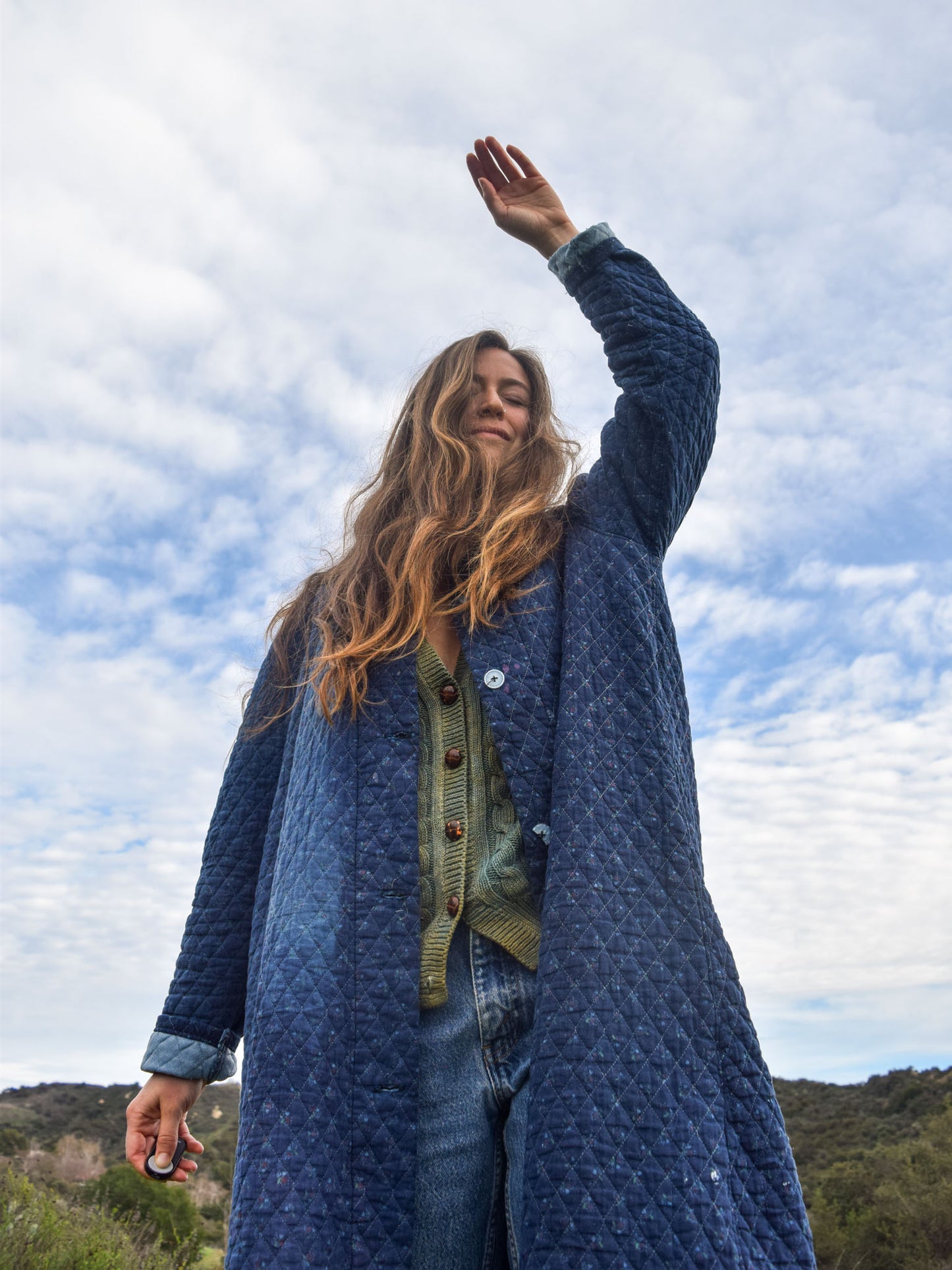 Indigo Quilted Floral Duster
