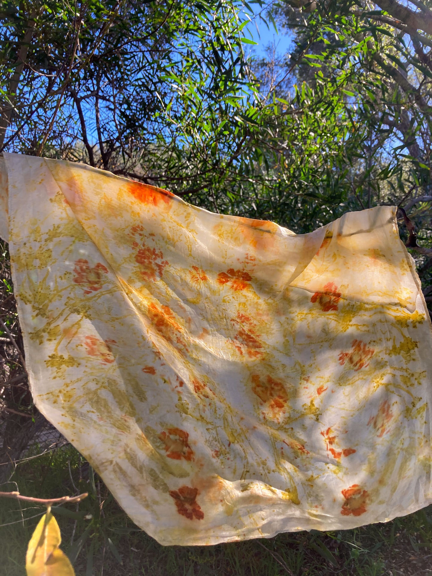 Flower Bundled & Mushroom Dyed Silk Scarf - The Cedar