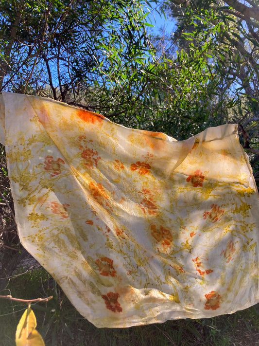 Flower Bundled & Mushroom Dyed Silk Scarf - The Cedar