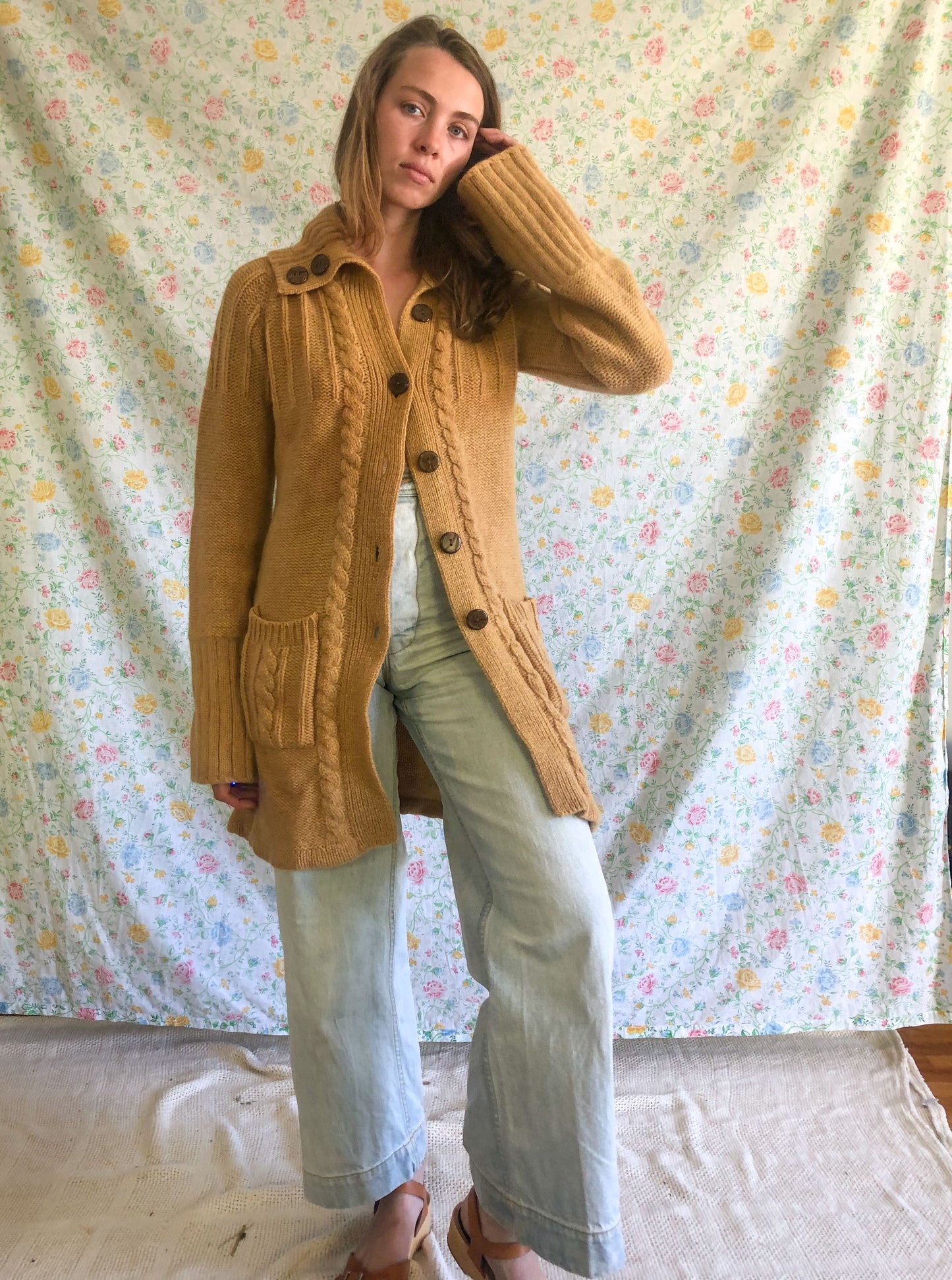 Marigold and Cutch Long Wool Buttondown Sweater