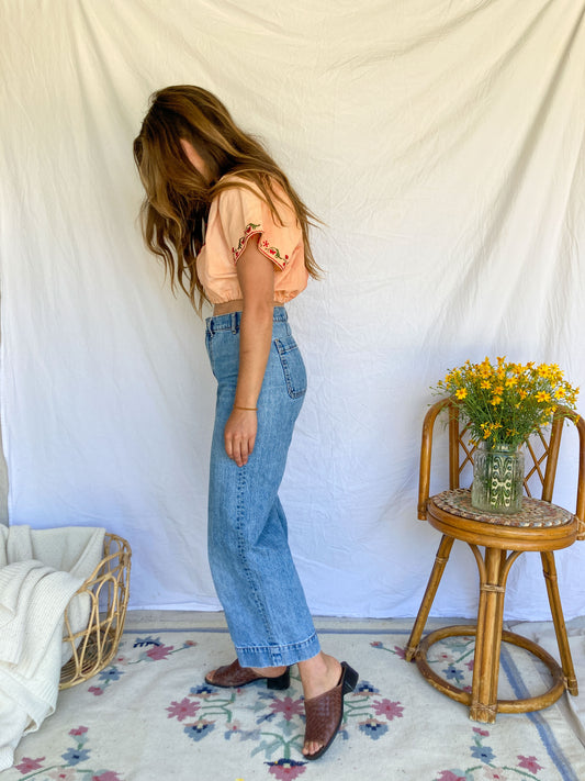 Madder Red Embroidered Traditional Cropped Huipil