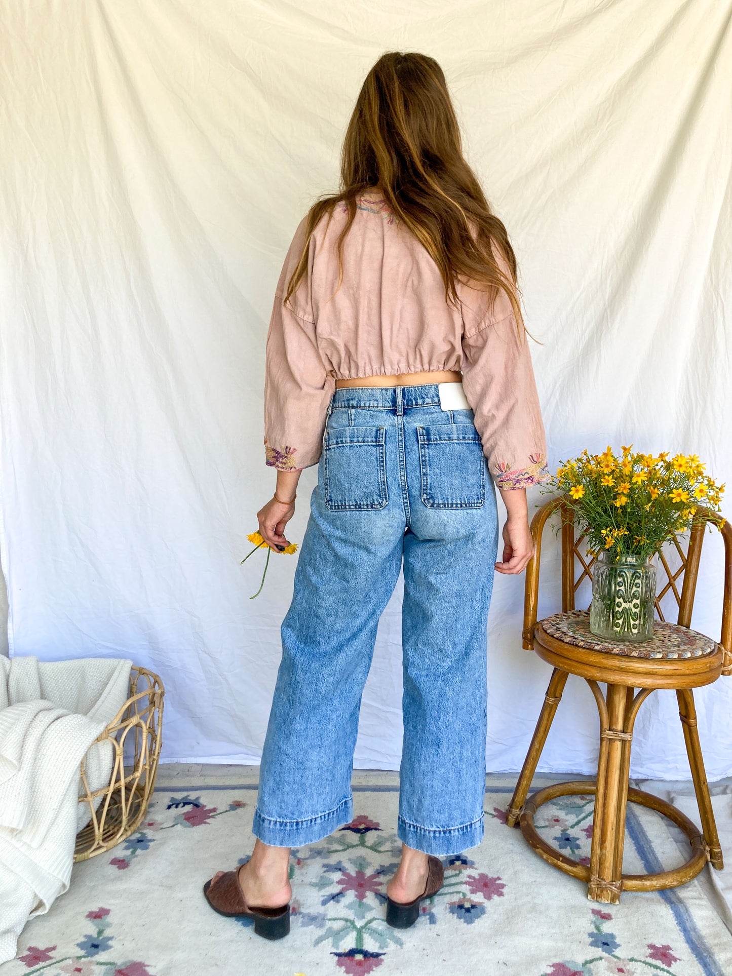Plum Rainbow Embroidered Traditional Cropped Huipil