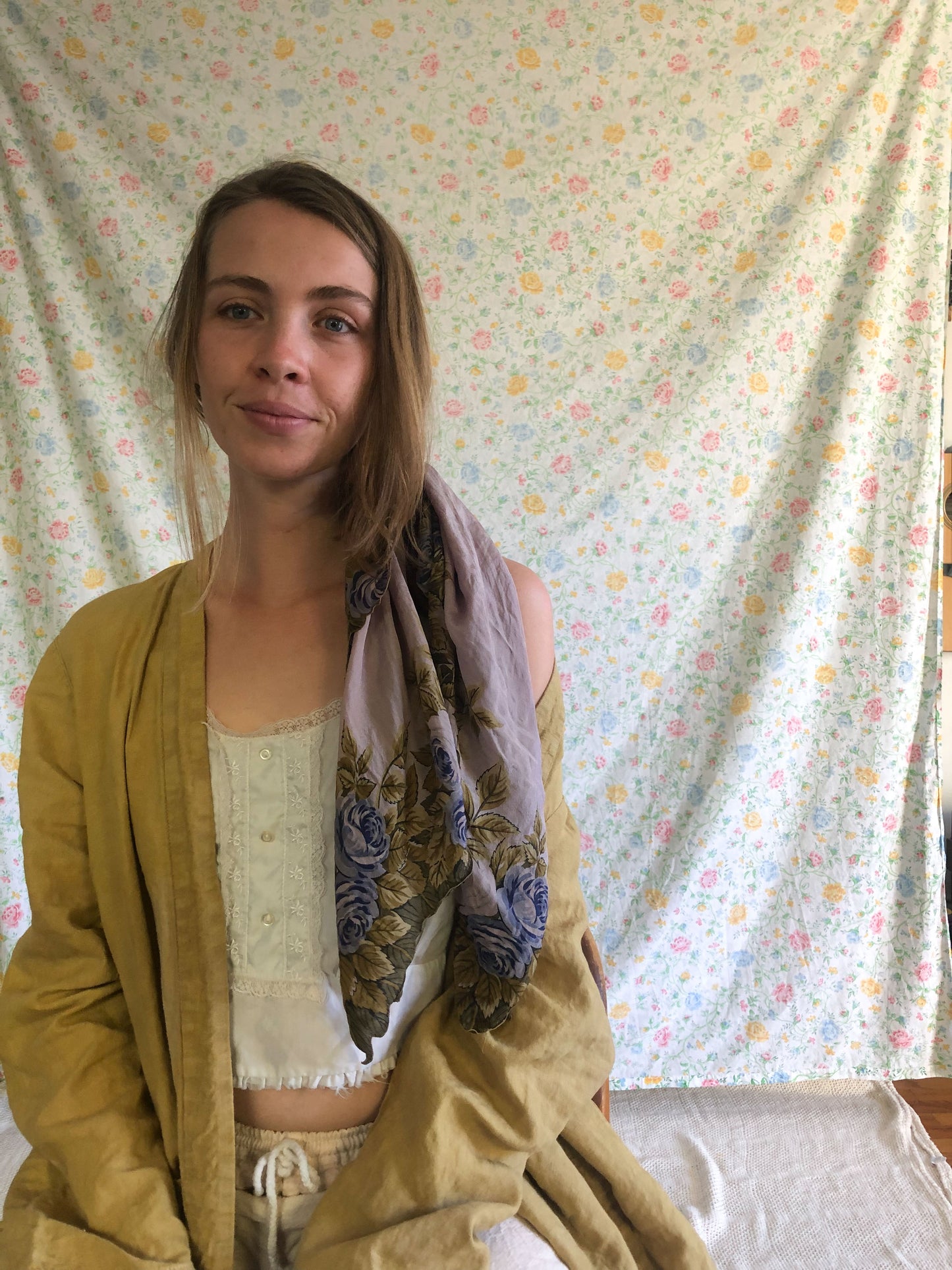 Cutch & Logwood Floral Silk Scarf