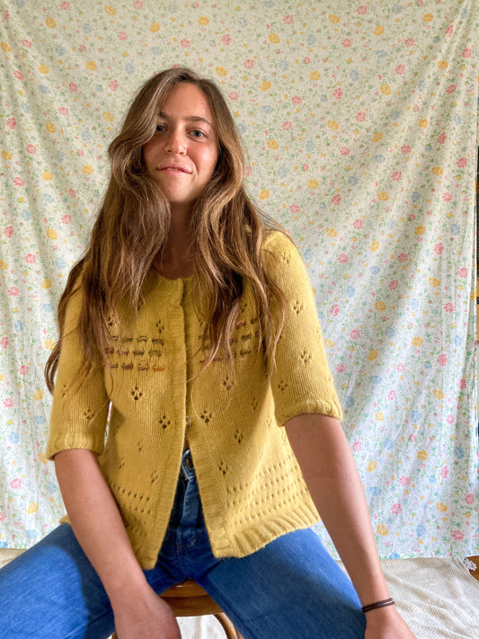 Marigold & Chestnut Pointelle Wool Sweater