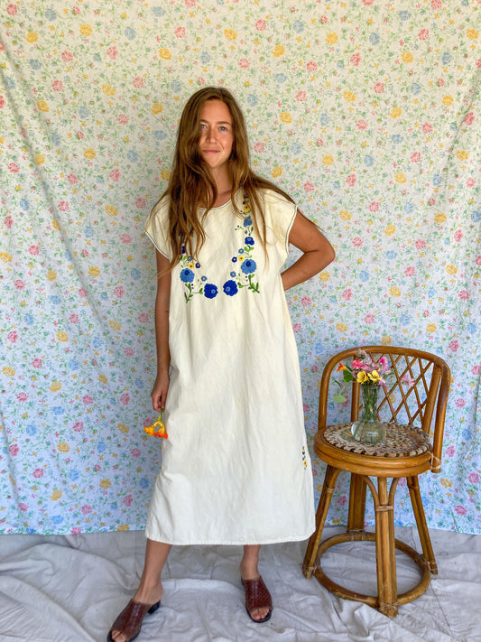 Marigold Embroidered Blue Bell Kaftan Dress
