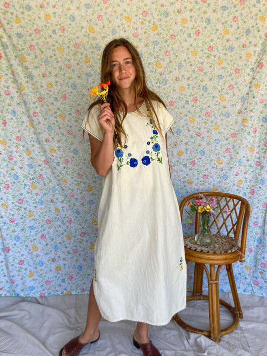 Marigold Embroidered Blue Bell Kaftan Dress
