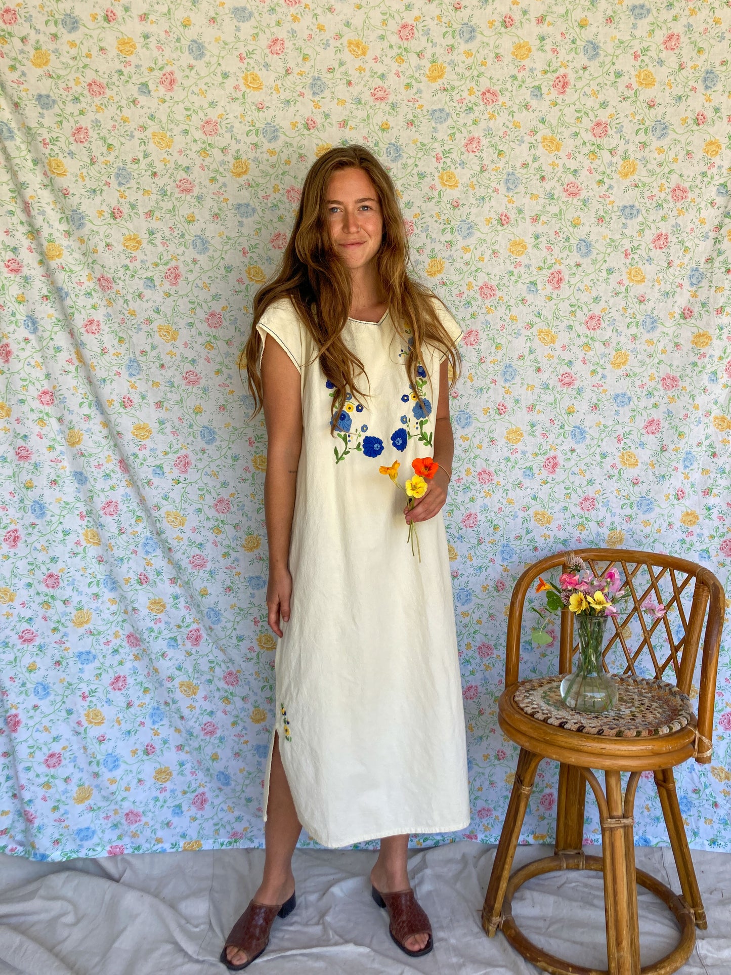 Marigold Embroidered Blue Bell Kaftan Dress