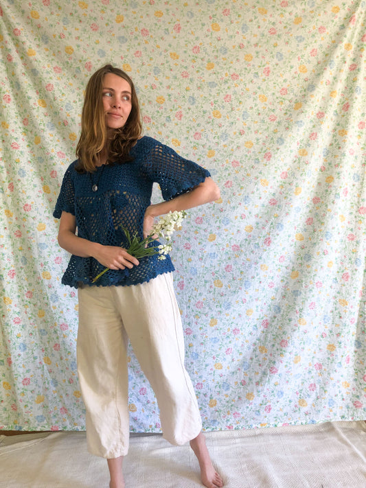 Indigo Crocheted Tunic Top