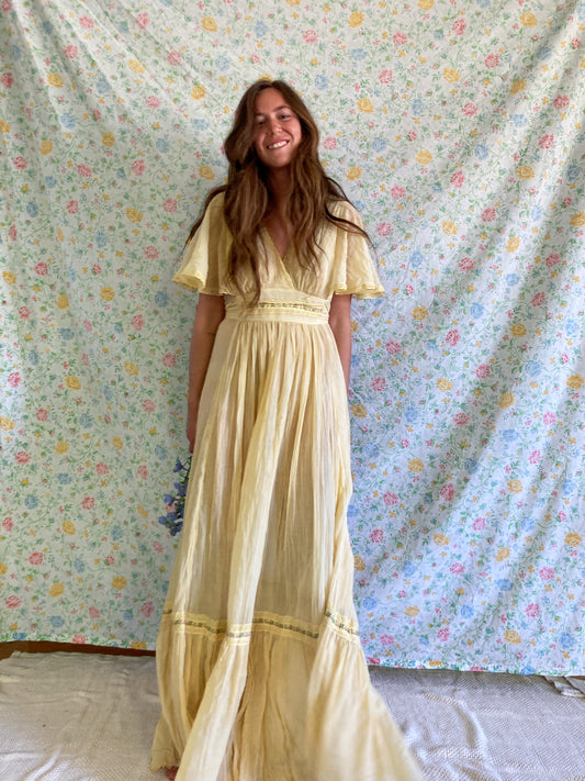 Marigold Gauze 1970's Maxi Dress