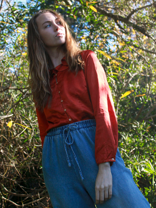 Madder Laura Ashley Silk Ruffle Long Sleeve Blouse