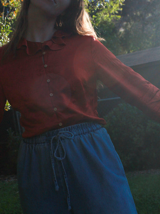 Madder Laura Ashley Silk Ruffle Long Sleeve Blouse