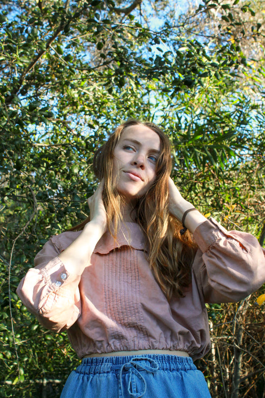 Cutch & Logwood Embroidered Collared Crop