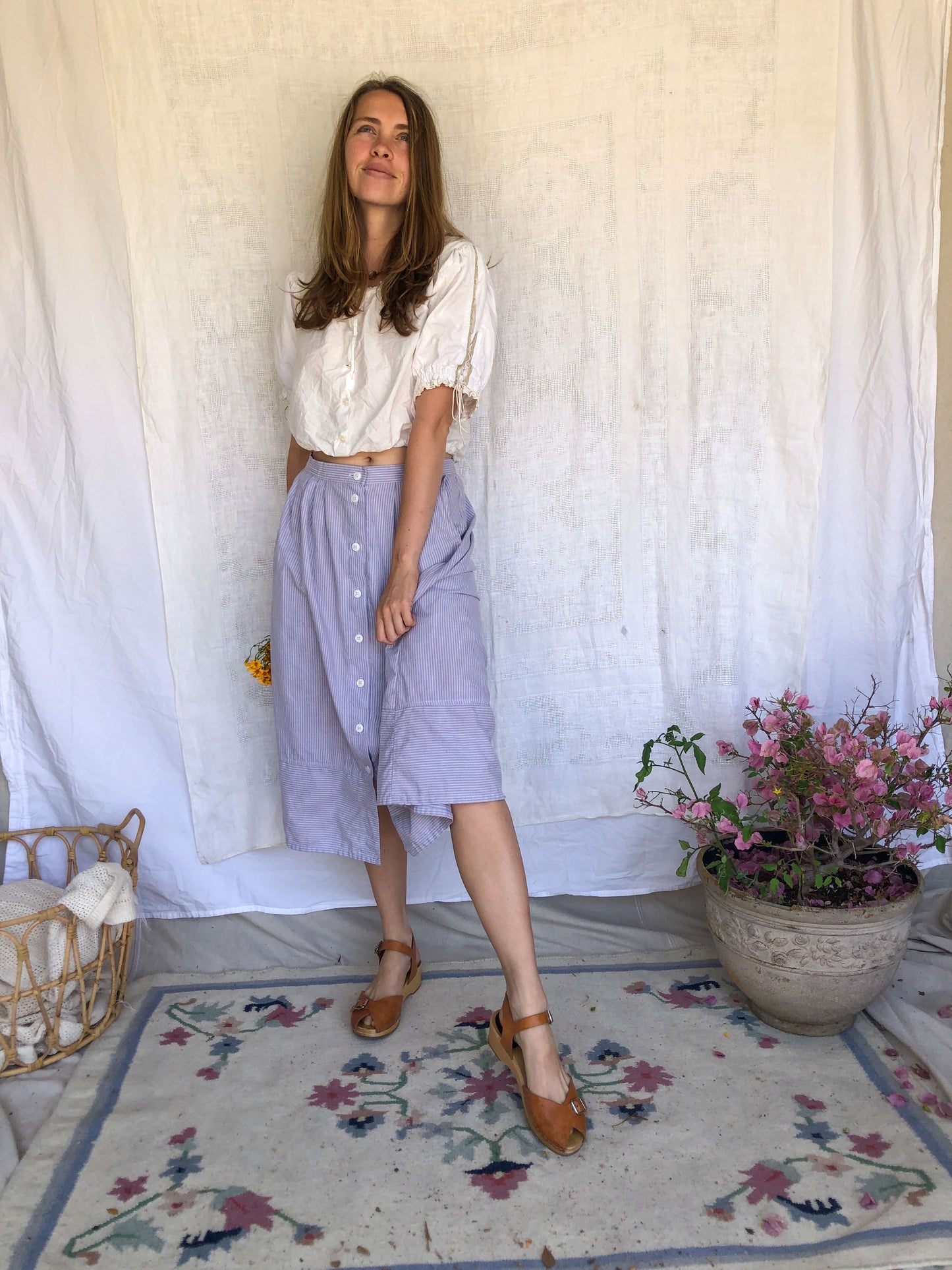 Plum Seersucker Skirt