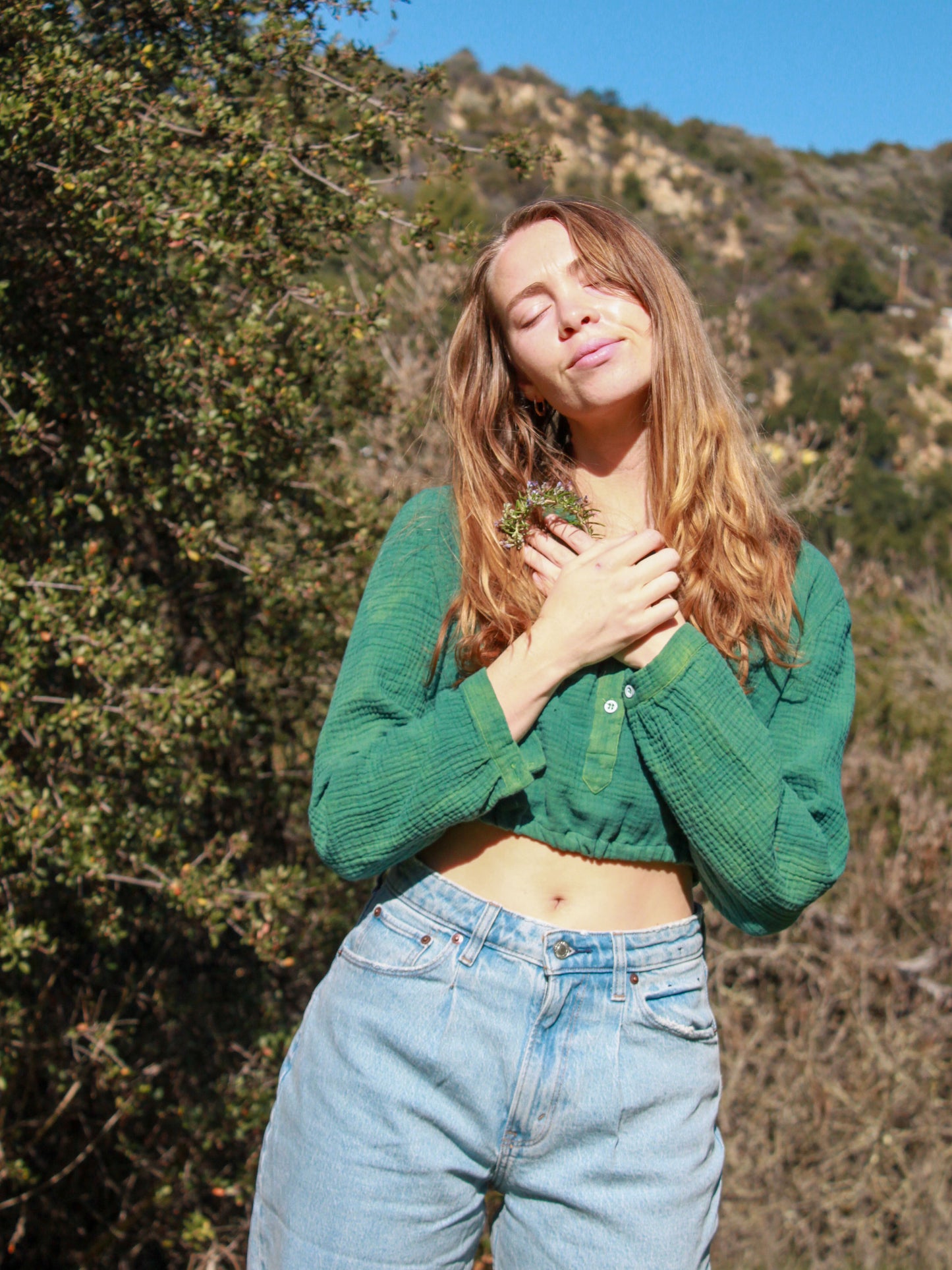 Indigo Gauze Turquois Crop