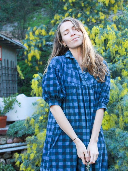 Indigo Gingham Flannel Dress
