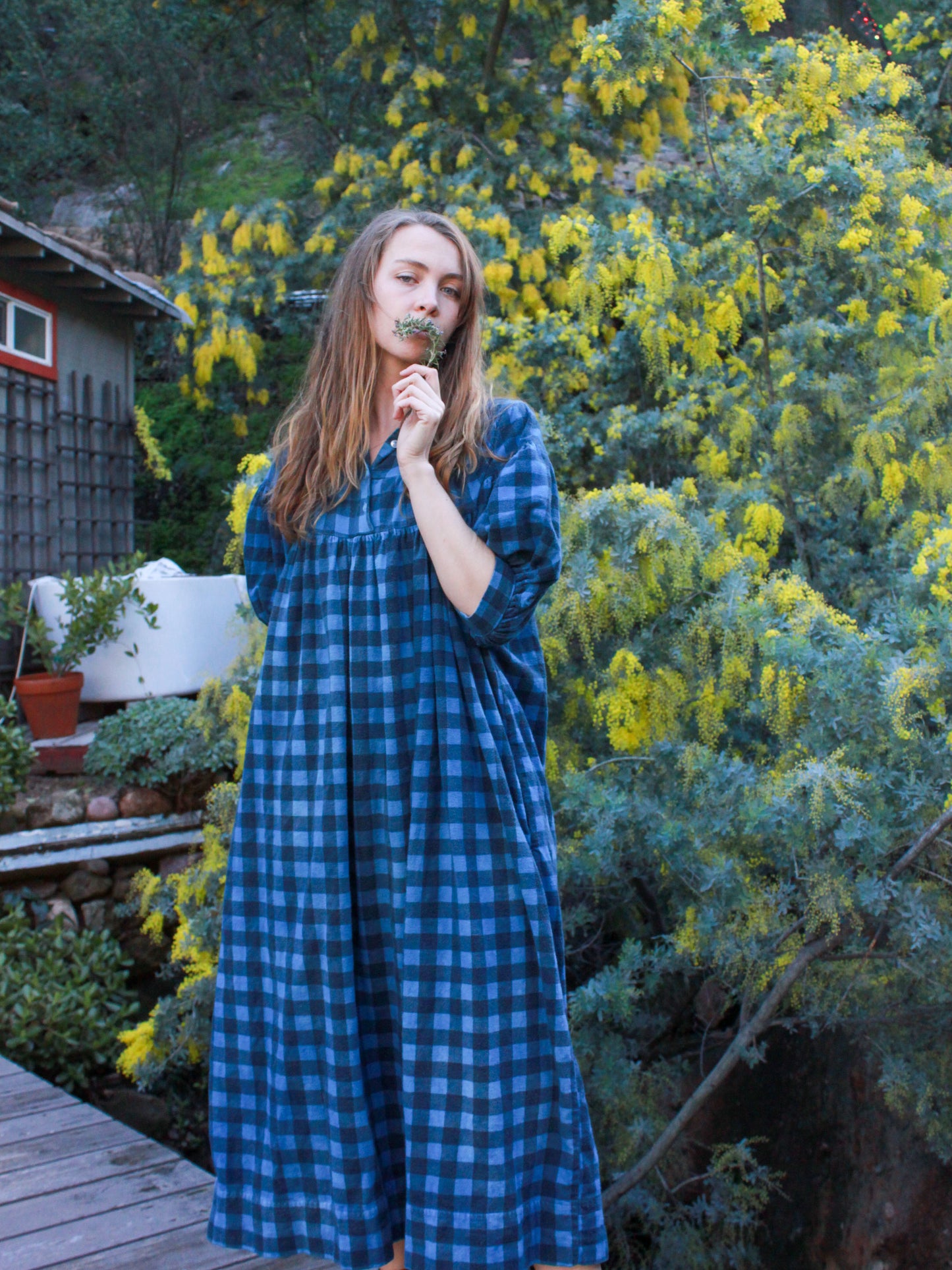 Indigo Gingham Flannel Dress