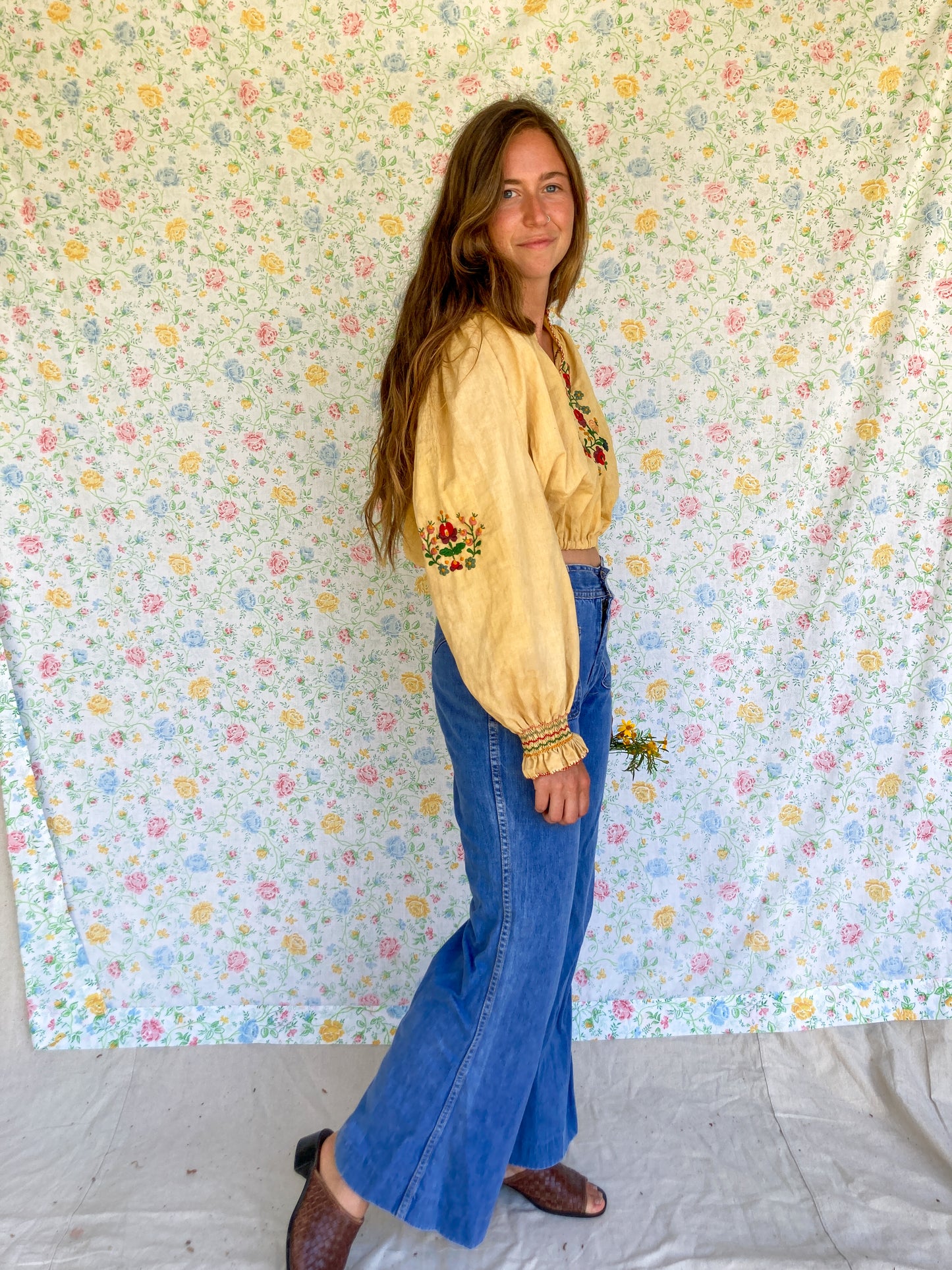 Homegrown Coreopsis & Marigold Embroidered Cropped Blouse