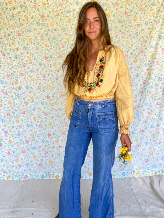 Homegrown Coreopsis & Marigold Embroidered Cropped Blouse