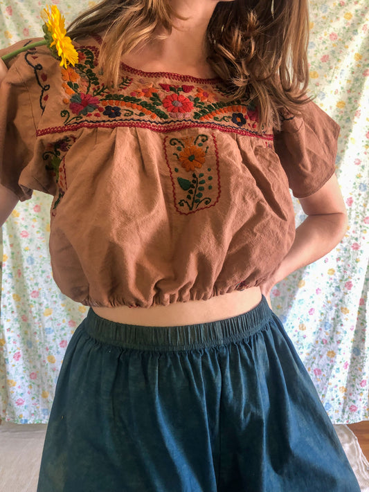 Cutch & Logwood Mulberry Embroidered Crop