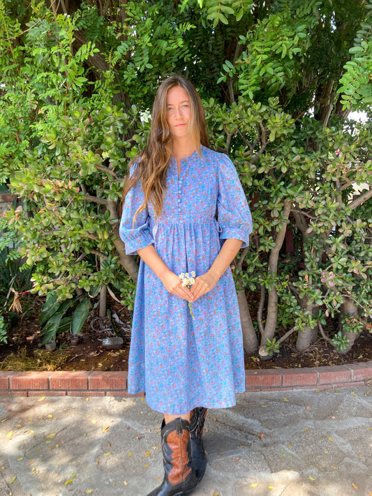 Indigo Ditsy Rose Side Tie Dress