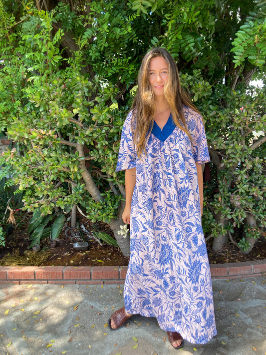 Lac Floral Print Front Zipper Mumu Dress