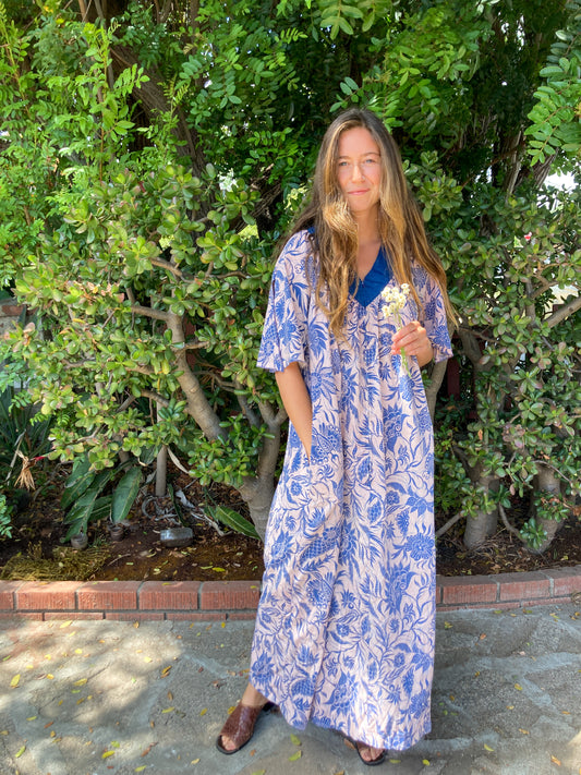 Lac Floral Print Front Zipper Mumu Dress