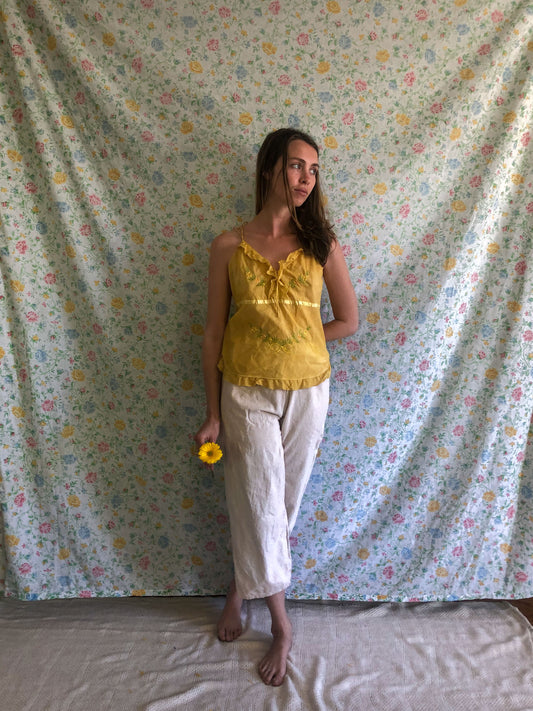 Marigold Embroidered Ruffle Tank