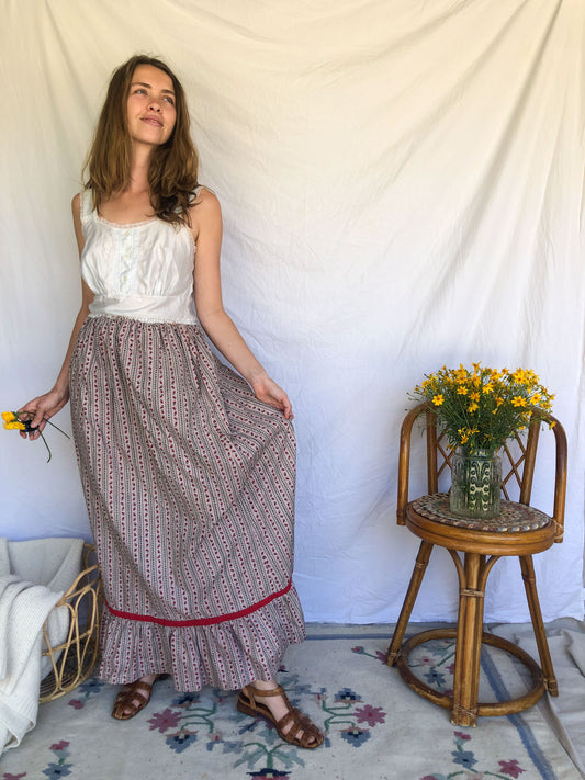 Plum Floral Patterned Maxi Skirt