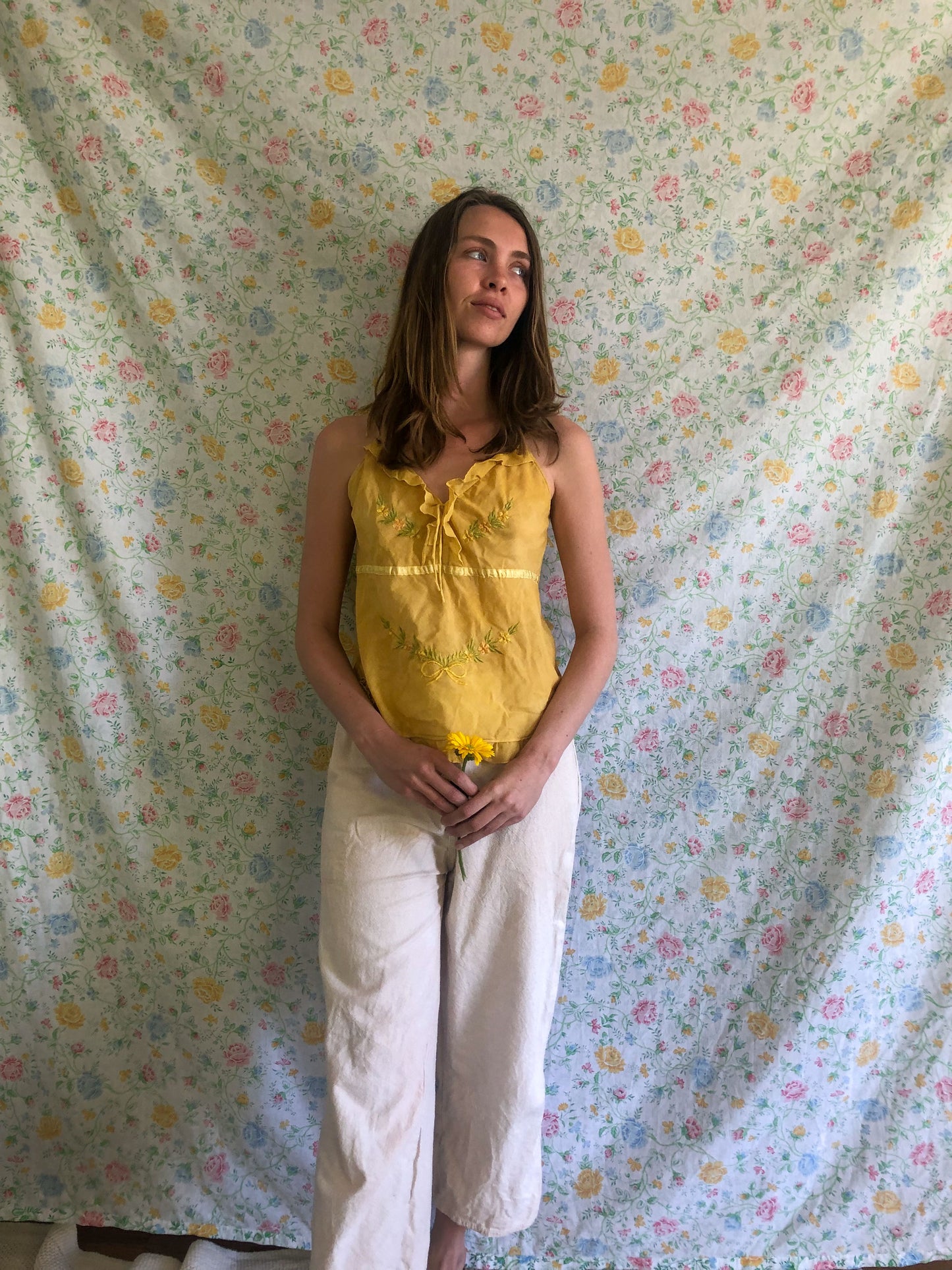 Marigold Embroidered Ruffle Tank