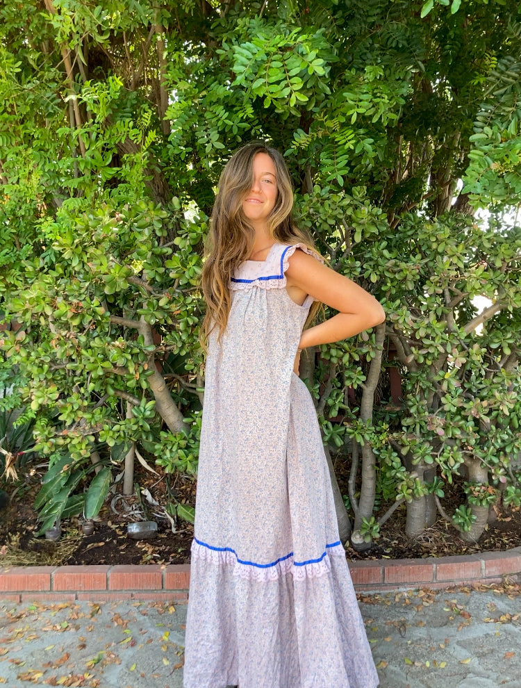 Plum Ditsty Floral Bib Dress