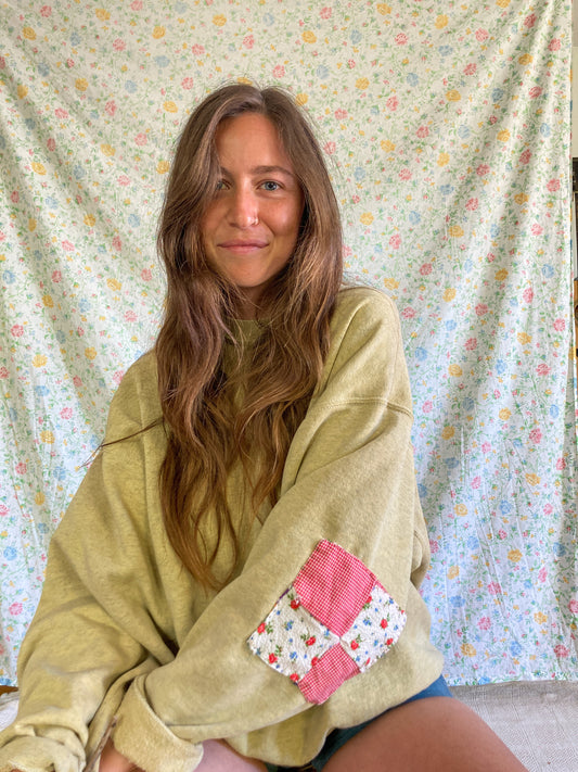 Marigold Patched Oversized Crew Sweatshirt