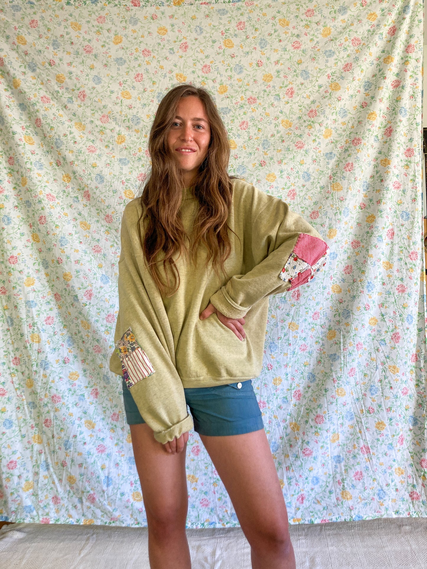 Marigold Patched Oversized Crew Sweatshirt