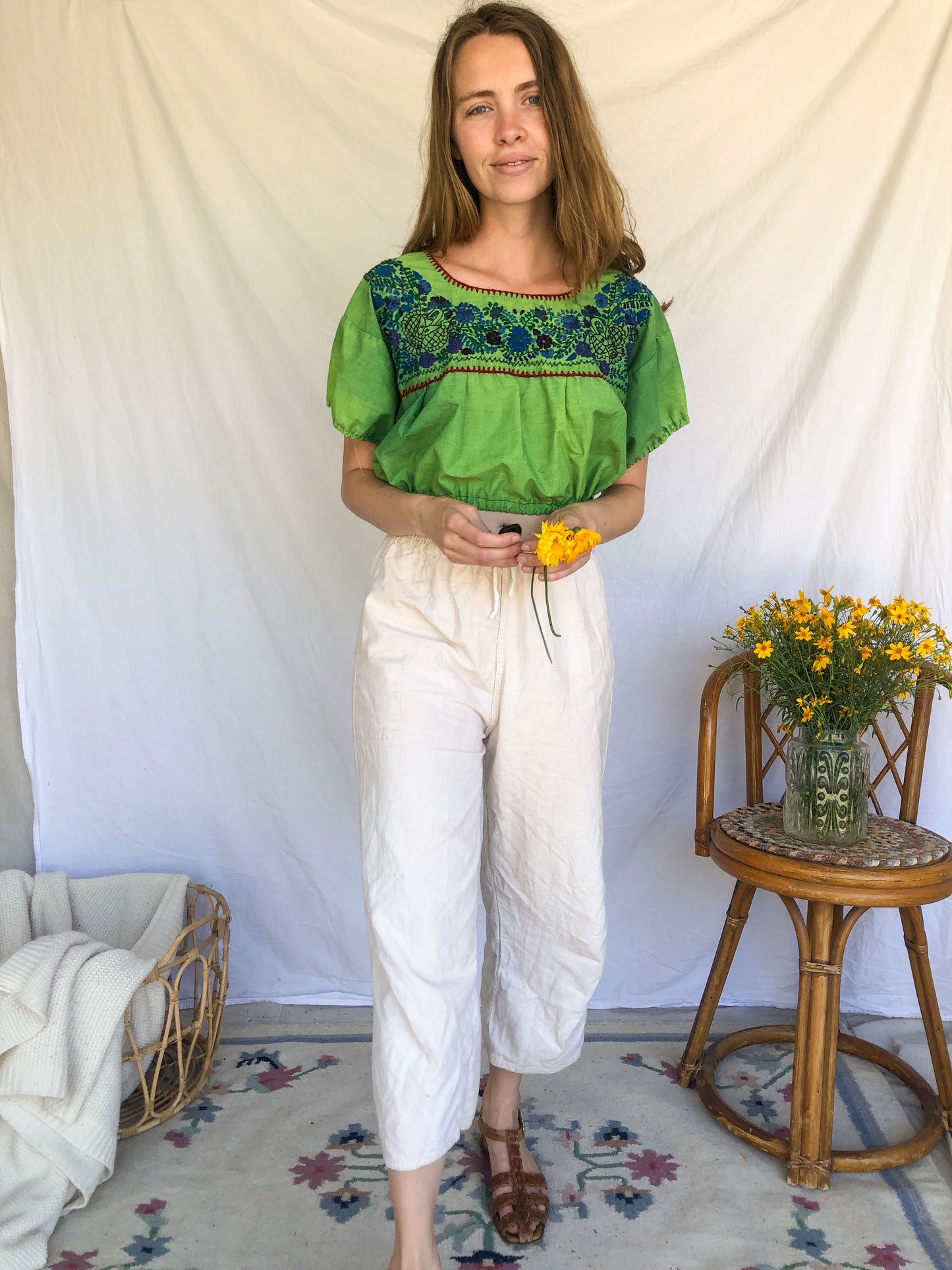 Indigo Green Traditional Huipil Crop