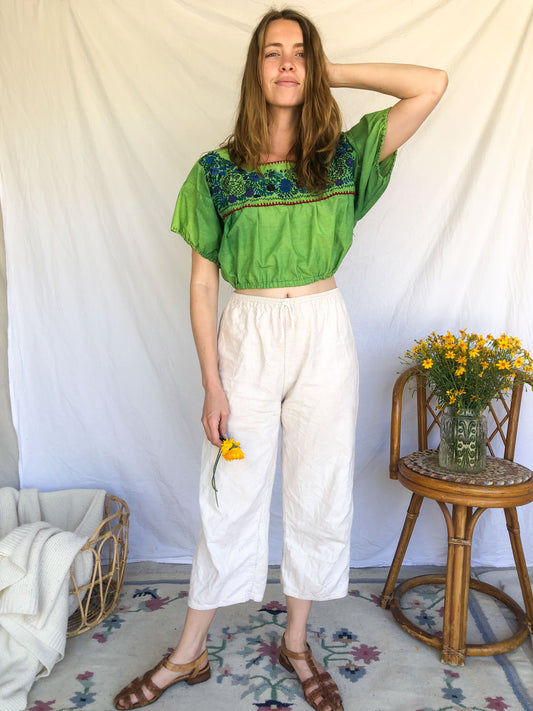 Indigo Green Traditional Huipil Crop