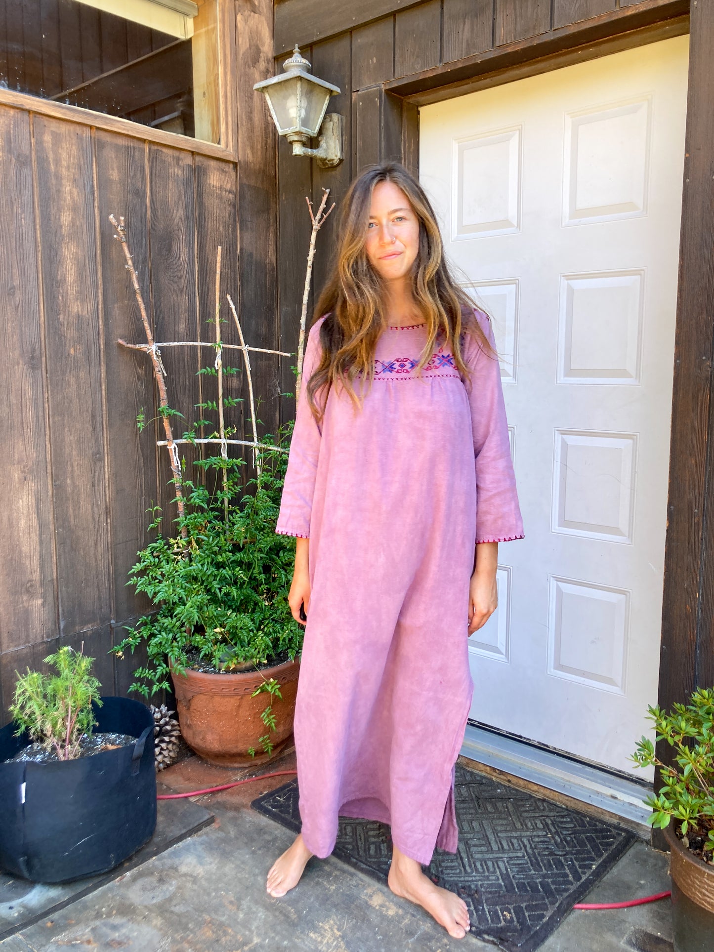 Lac & Logwood Gauze Three Quarters Sleeve Maxi Dress