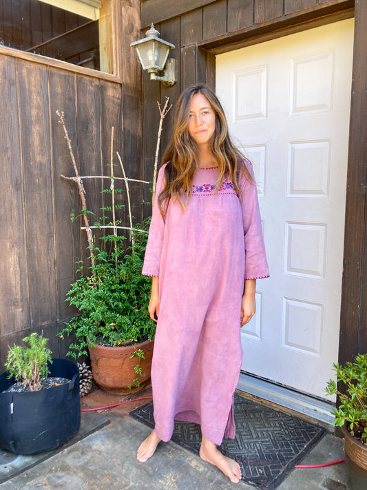 Lac & Logwood Gauze Three Quarters Sleeve Maxi Dress