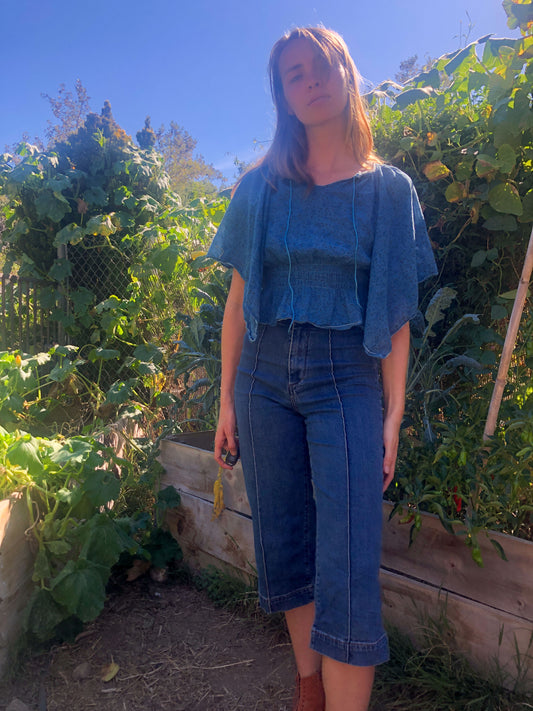 Indigo Floral Butterfly Sleeve Blouse