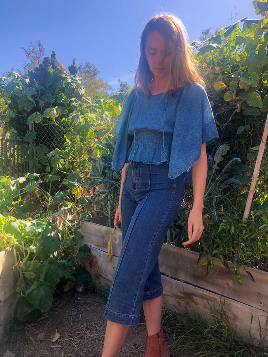 Indigo Floral Butterfly Sleeve Blouse