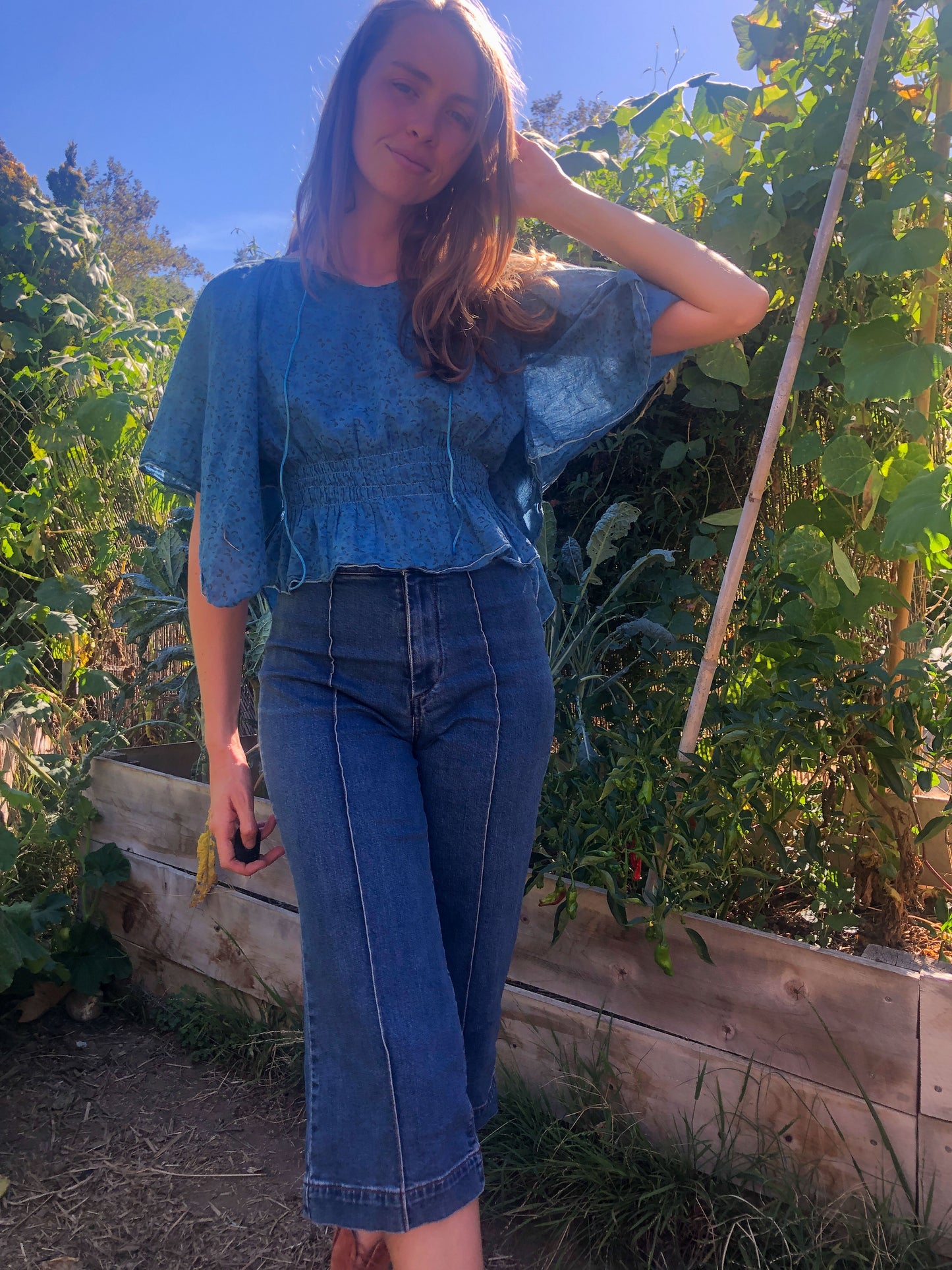 Indigo Floral Butterfly Sleeve Blouse