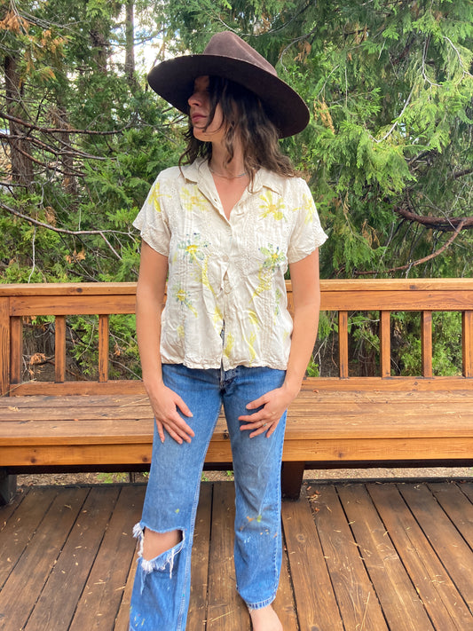 Bundle dyed Silk Button Up Collared Blouse