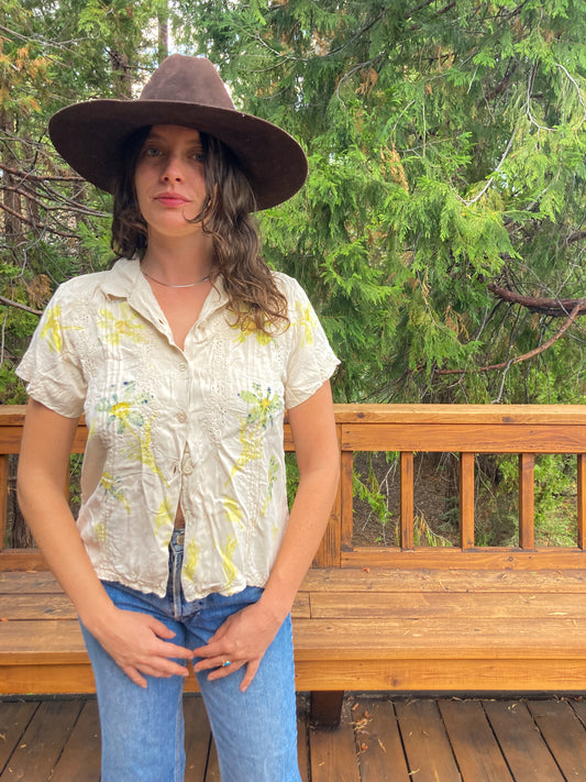 Bundle dyed Silk Button Up Collared Blouse