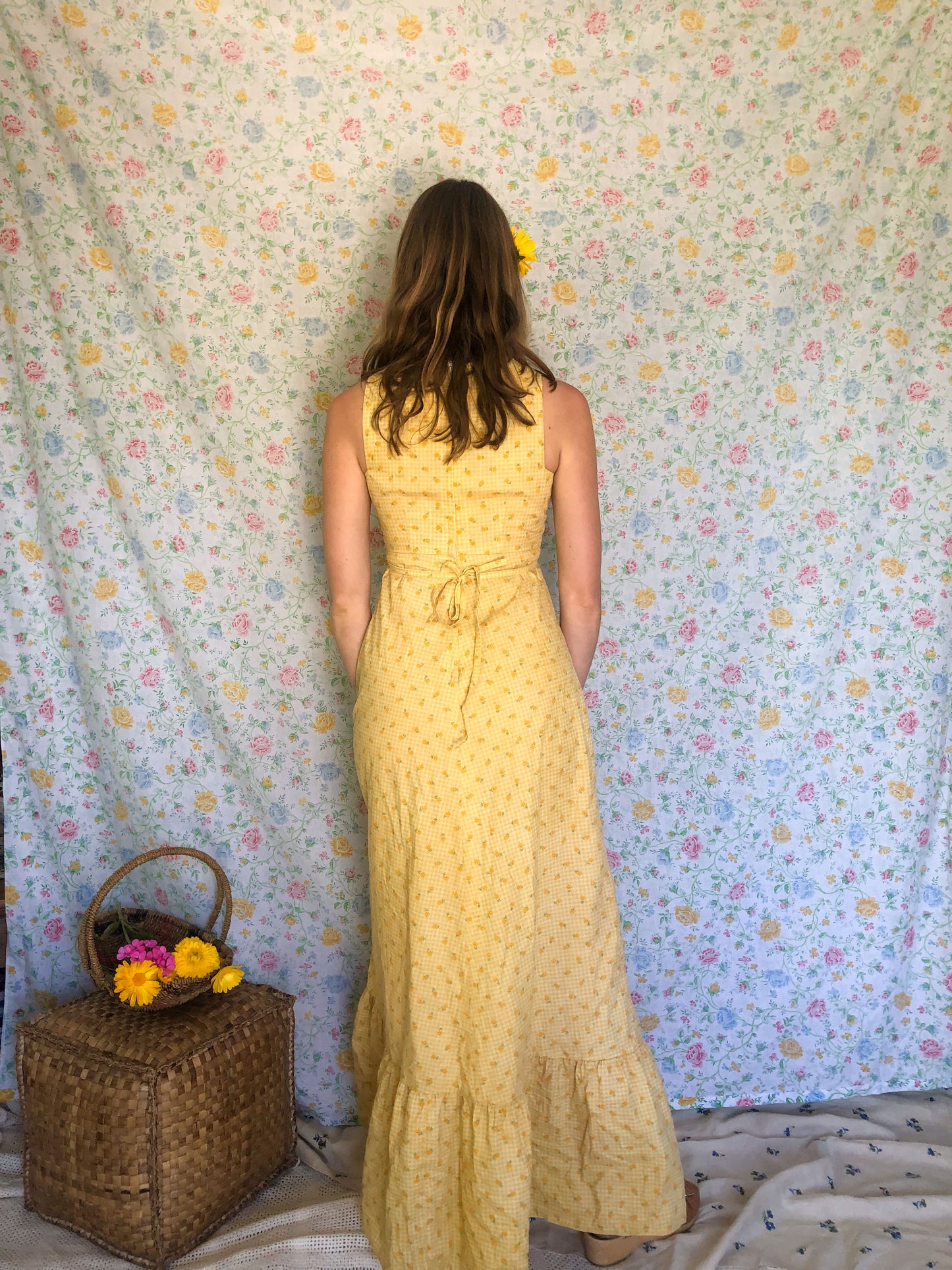 Marigold Floral Gingham Maxi Dress