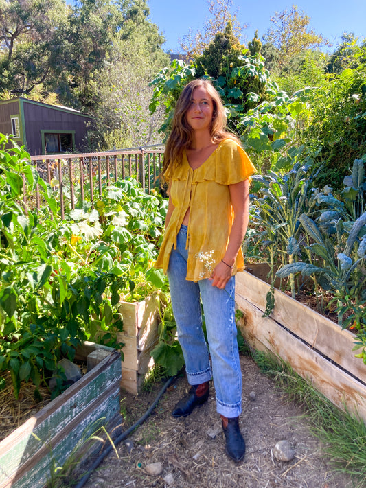 Marigold Gauze Flutter Sleeve Blouse