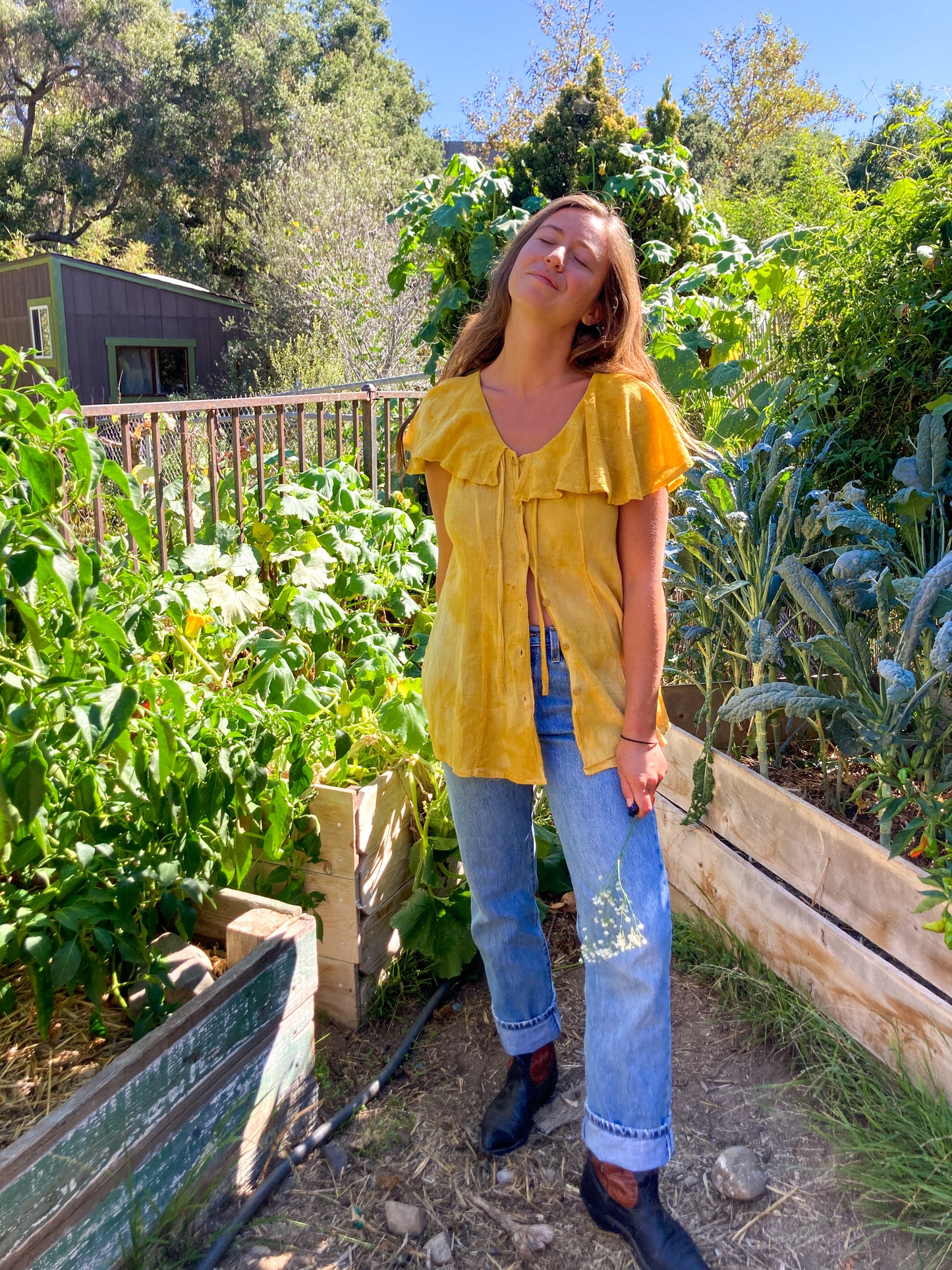 Marigold Gauze Flutter Sleeve Blouse